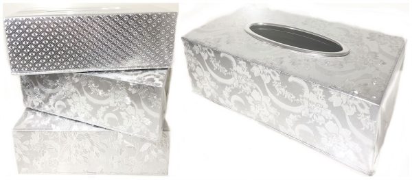 SILVER CARDBOARD TISSUE PAPER BOX 23CM X 12CM X 8CM