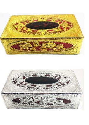 PLASTIC GOLD / SILVER TISSUE BOX ANTIQUE DESIGN