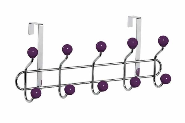 CHROME 10 HOOKS OVER DOOR HANGER PURPLE CREMAIC BALLS