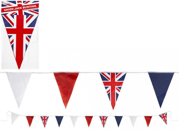 TRIANGLE UNION JACK FLAG BUNTING 20FT 10 FABRIC FLAGS