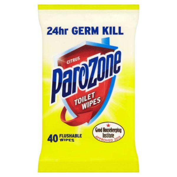 PAROZONE FLUSHABLE CITRUS TOILET WIPES PACK OF 40 24HRS GERM KILL