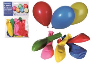 LATEX PARTY BALLONS WITH PARTY COLOURS 22CM PACK OF 10