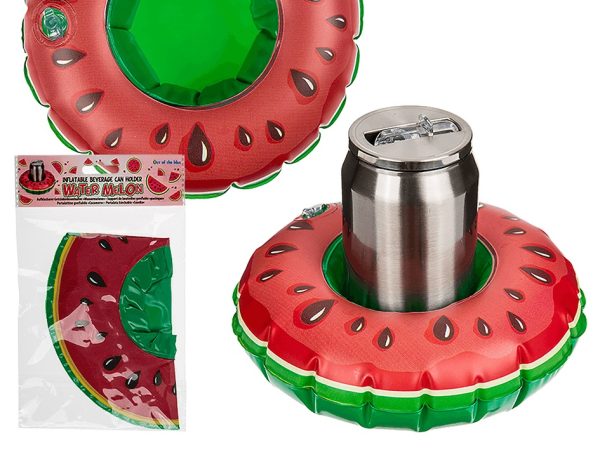 INFLATABLE FLOATING BEVERAGE CAN HOLDER WATER MELON SHAPE 18CM