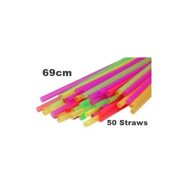 LONG GIANT PARTY STRAWS IN ASSORTED NEON COLOURS 69CM