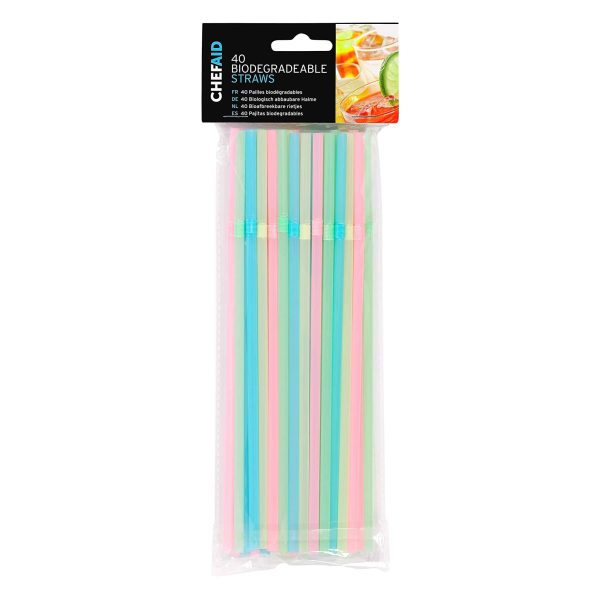 BIODEGRADEABLE STRAWS ASSORTED COLOUR PACK OF 40