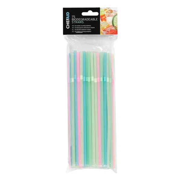 CHEF AID BIODEGRADEABLE STRAWS ASSORTED COLOURS PACK OF 75