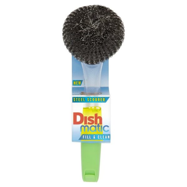 DISHMATIC STEEL SCOURER SPONGE WITH HANDLE