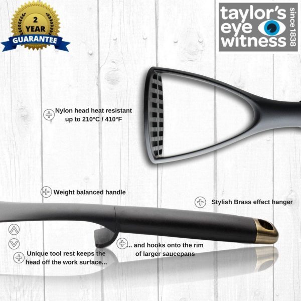 TAYLORS EYE WITNESS NONSTICK NYLON POTATO MASHER BRASS TOP