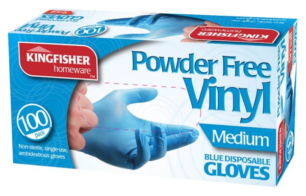 PACK OF 100 BLUE POWDER FREE VINYLE GLOVES - MEDIUM