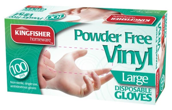 KINGFISHER POWDER FREE VINYL DISPOSABLE GLOVES LARGE PACK OF 100