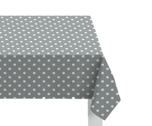 SABICHI GREY POLKA DOTS WIPE & CLEAN REUSABLE PVC TABLE CLOTH 132CM X 178CM