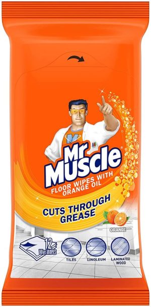 MR MUSCLE FLOOR WIPES WITH ORNAGE OIL 12 WIPES
