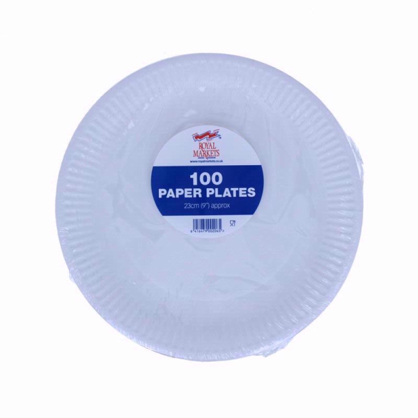 ROYAL MARKET WHITE PAPER PLATES 9 INCH PACK OF 100'S