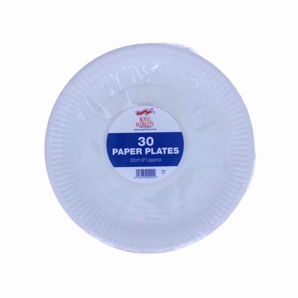 ROYAL MARKET WHITE PAPER PLATES 9 INCH PACK OF 30'S