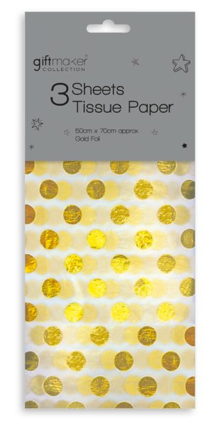 GOLD FOIL POLKA DOT TISSUE PAPER 50CM X 70CM 3 SHEETS