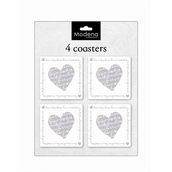 MODENA HEART DESIGN COASTERS 10.5CM X 10.5CM PACK OF 4