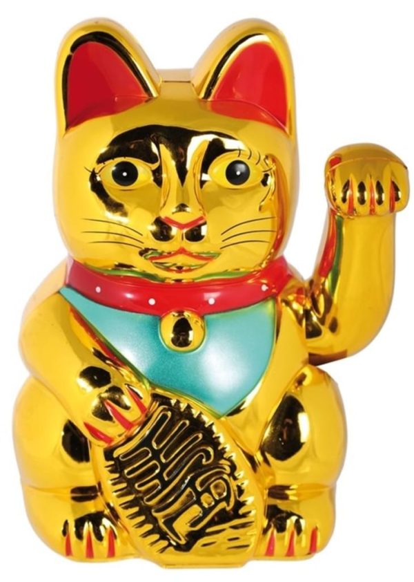 LUCKY CAT PLASTIC WAVING GOLD CAT 20 CM APX