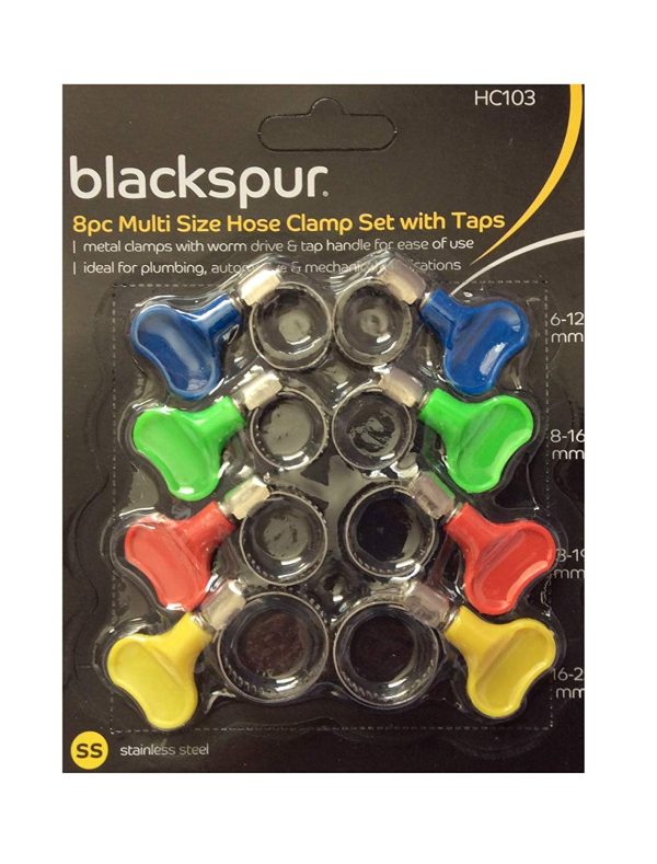 BLACKSPUR MULTI SIZE HOSE CLAMP WITH TUMBLE SCREWS PACK OF 8