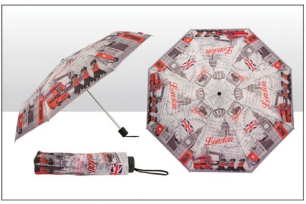 BLACK WHITE RED LONDON MONTAGE COLLAPSIBLE UMBRELLA & COVER