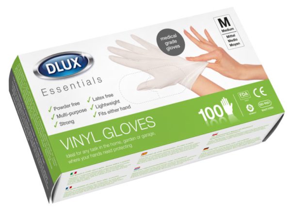 DLUX ESSENTIAL VINYL GLOVES MEDIUM PACK OF 100