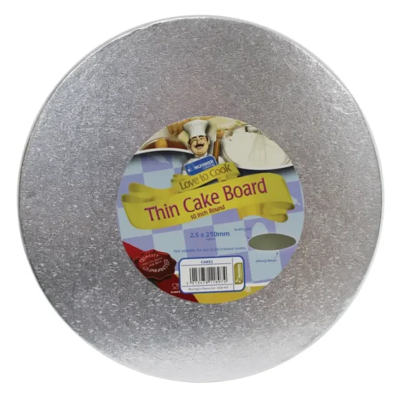 KINGFISHER ROUND THIN CAKE BOARD SILVER 10 INCH 25 CM