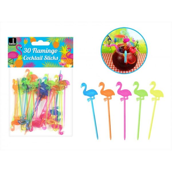 BELLO COCKTAIL PLASTIC FLAMINGO DRINK STICKS PICK Pack Of 30