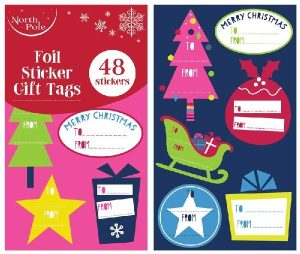 NORTH POLE 48 FOIL STICKER GIFT TAGS