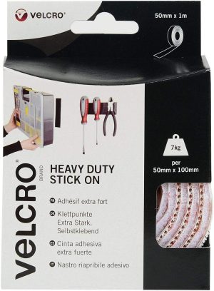 VELCRO HEAVY DUTY STICK ON TAPE WHITE 50MM X 1M