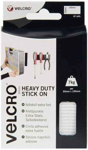 VELCRO WHITE HEAVY DUTY STICK ON STRIPS 50MM X 100MM Pack of 2