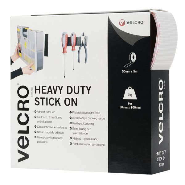 VELCRO WHITE HEAVY DUTY STICK ON TAPE 50MM X 5M