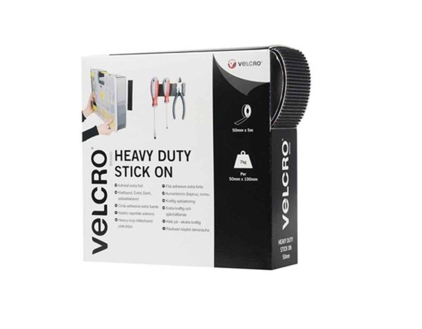 VELCRO BLACK HEAVY DUTY STICK ON TAPE 50MM X 5M