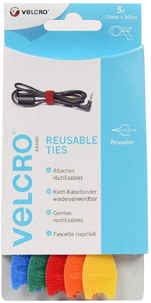 VELCRO ONE-WRAP MULTICOLOUR REUSABLE TIES 12MM X 20CM Pack of 5