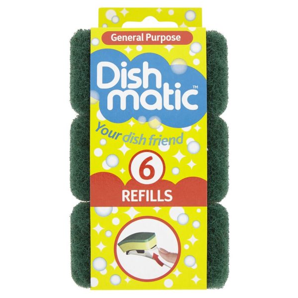 DISHMATIC GENERAL PURPOSE GREEN REFILL SPONGES Pack Of 6