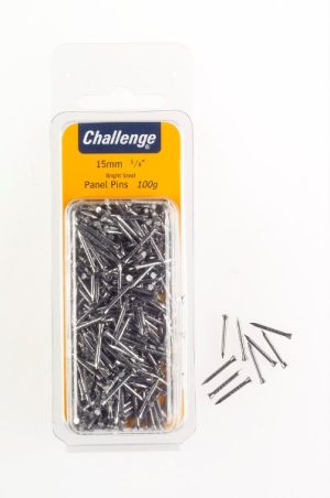 CHALLENGE BRIGHT STEEL PANEL PINS 15MM 100G