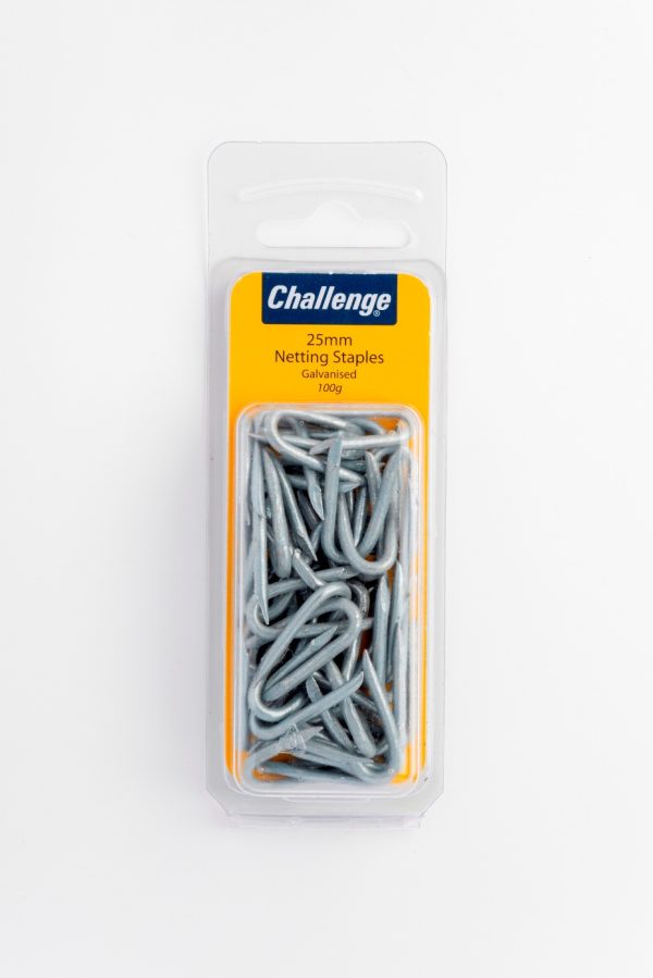 CHALLENGE GALVANISED NETTING STAPLES 25MM 100G