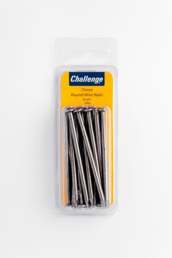 CHALLENGE BRIGHT ROUND WIRE NAILS 75MM 100G