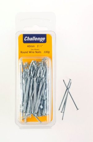 CHALLENGE ROUND WIRE NAILS ZINC PLATED 40MM 100G