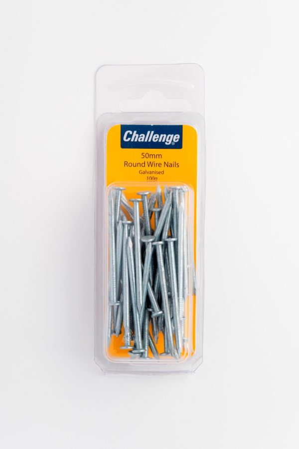 CHALLENGE ROUND WIRE NAILS GALVANISED 50MM 100G