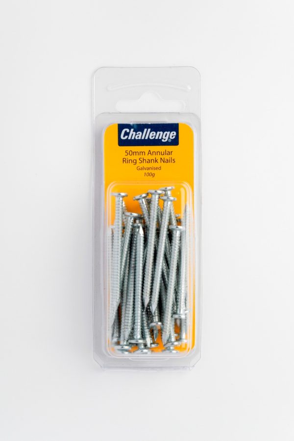 CHALLENGE ELECTRO GALVANISED ANNULAR RING SHANK NAILS 50MM 100G