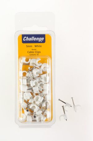 CHALLENGE WHITE ROUND CABLE CLIPS 5MM PACK OF 50