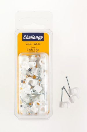 CHALLENGE WHITE ROUND CABLE CLIPS 7MM PACK OF 40