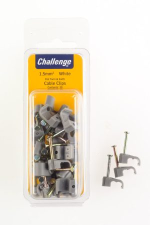 CHALLENGE WHITE FLAT TWIN & EARTH CABLE CLIPS 1.5MM PACK OF 30