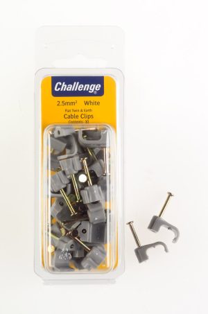CHALLENGE WHITE FLAT TWIN & EARTH CABLE CLIPS 2.5MM PACK OF 30