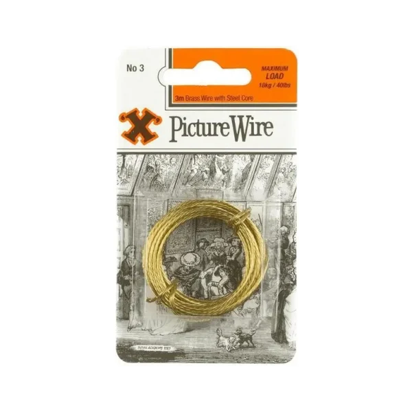 SHAW X NO.3 BRASS PLATED PICTURE WIRE 3M HOLD UPTO 18KG / 40LBS