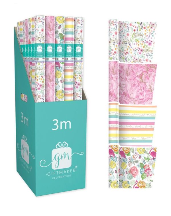 GIFTMAKER FEMALE / HER DESIGN GIFT WRAP PAPER ROLL 3M X 69CM