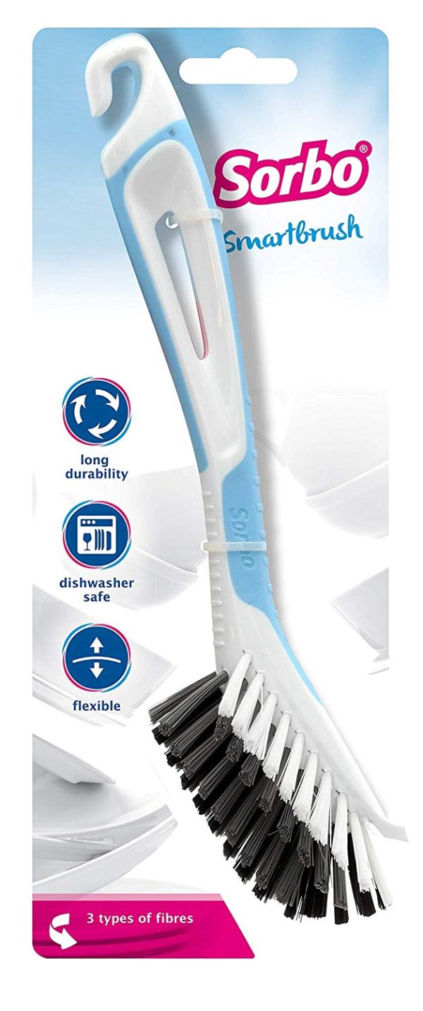 SORBO SMART DISH BRUSH WITH SOFTGRIP & SCRAPER - BLUE