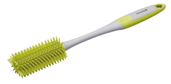 KITCHENCRAFT ANTIBACTERIAL SILICONE BOTTLE BRUSH 35CM - GREEN & GREY