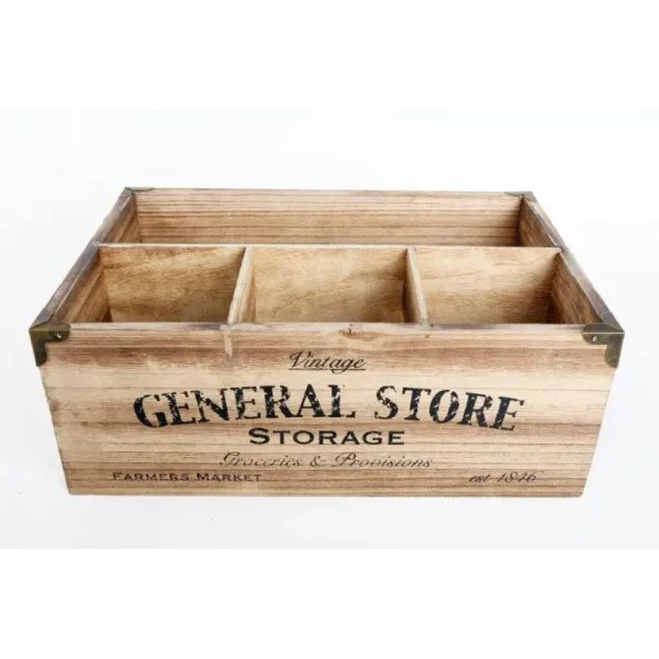 GENERAL STORE 4 COMPARTMENT VINTAGE WOODEN CRATE STORAGE BOX