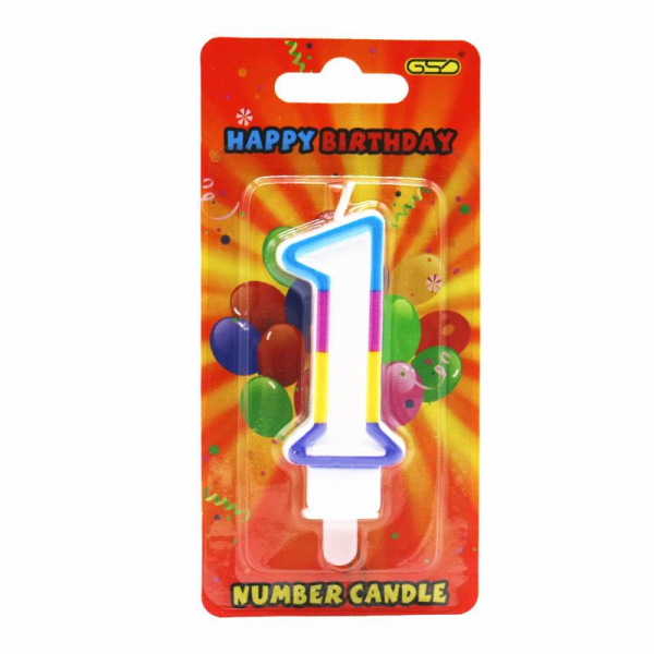 GSD RAINBOW BORDER NUMBER 1 BIRTHDAY PARTY CANDLE