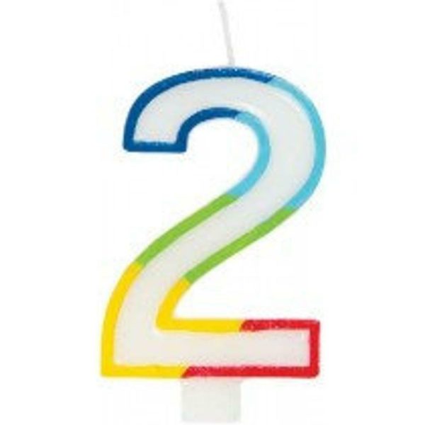 GSD RAINBOW BORDER NUMBER 2 BIRTHDAY PARTY CANDLE